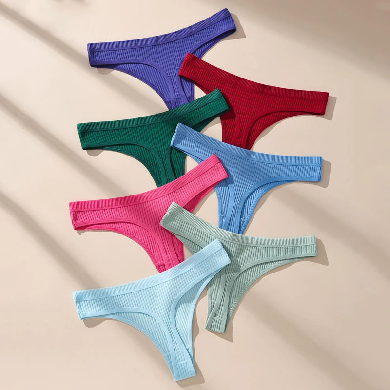 7Pcs Women's Thongs Panties Cotton Striped Underwear Sexy Women Lingerie Solid Intimates Comfort Panty Soft Hot G-Strings XS-XXL