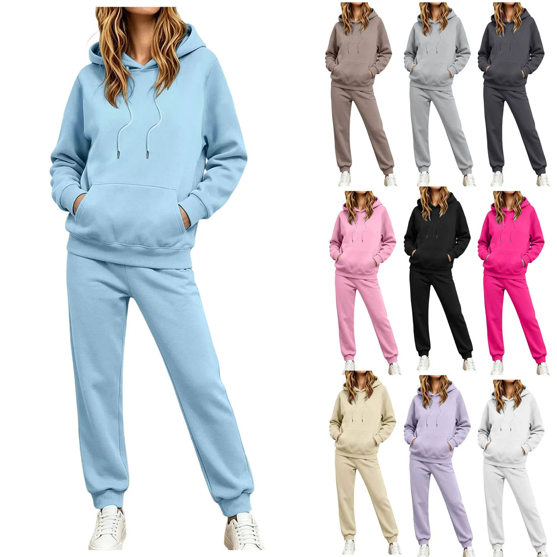 Autumn Winter Women Casual Hooded Tracksuit Long Sleeve Sweatshirt Matching Elastic Cuff Jogger Pants Soft Sport Female Clothes