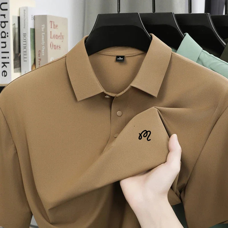 Golf printed short sleeved men's brand polo shirt ice silk seamless top summer new comfortable breathable casual lapel T-shirt