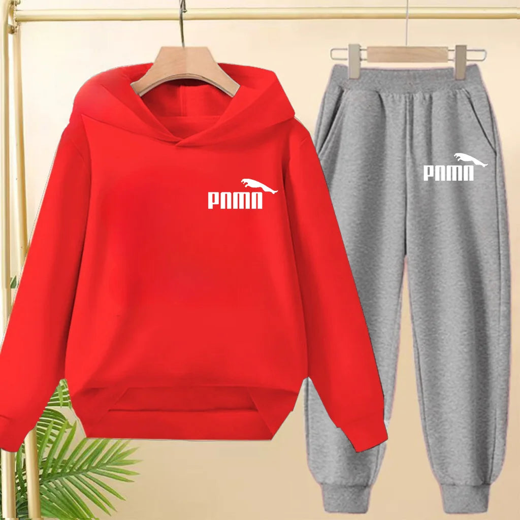 Leisure Children Hoodie Sportswear With Classic Prints Simple Elements Breathable Versatile Two-piece Set For Both Boy And Girl - ATFH