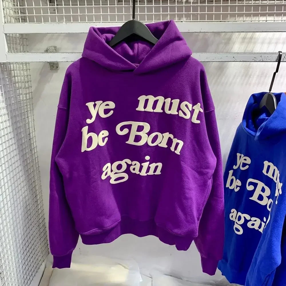 2024Fw Puff Print Kanye West Hoodie Men and Women 1:1 Pink Leaf Color Must Rebirth Hoodie Plus Size Pullover CPFM Sweatshirt - ATFH