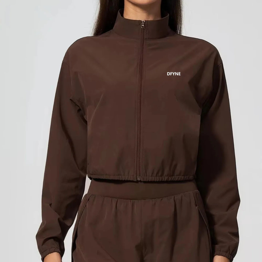 DFYNE Women Cropped Zip Up Jacket High Neck Long Sleeve Sportswear Casual Workout Running Yoga Jacket Lightweight Fitness Top