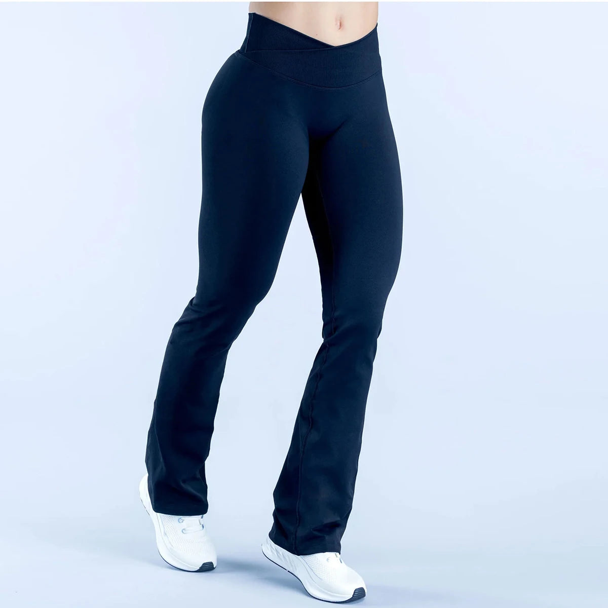 Vision Flares Leggings Women V Crossover Seamless Yoga Pants No Front Seam Sports Leggings Bootcut Workout Pants Tummy Control - ATFH