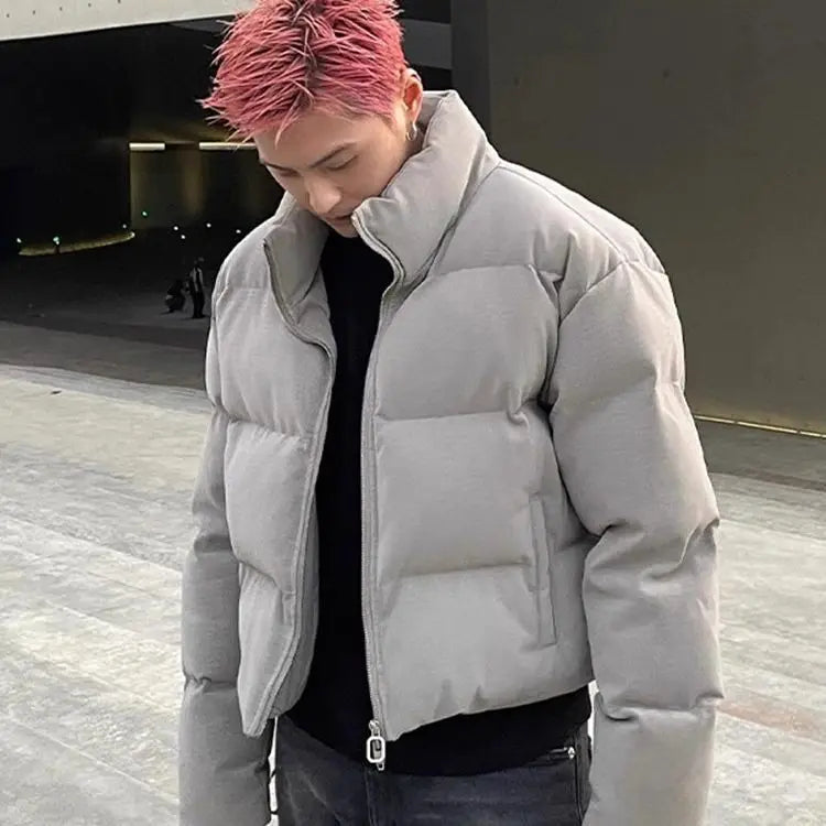 2026 Fashion Cotton Padded Coat for Men Winter Cropped Stand Collar Puffer Jackets Male Long Sleeve Thick Warm Overcoats F285