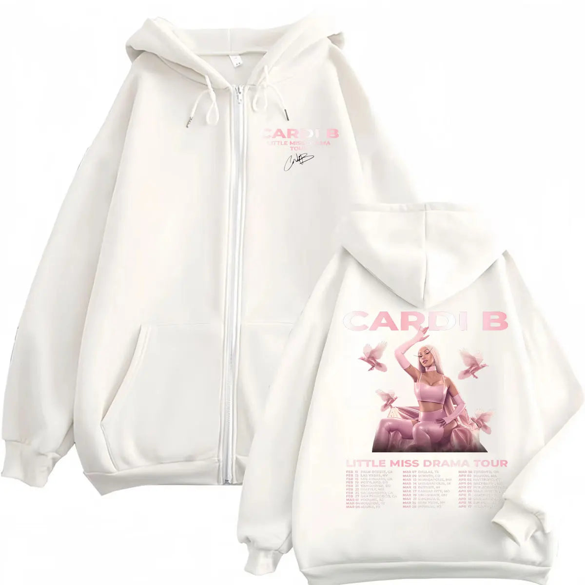 Rapper Cardi B Little Miss Drama Tour 2026 Zipper Hoodie Fashion Aesthetic Zip Up Sweatshirts Men Women Casual Loose Pullovers