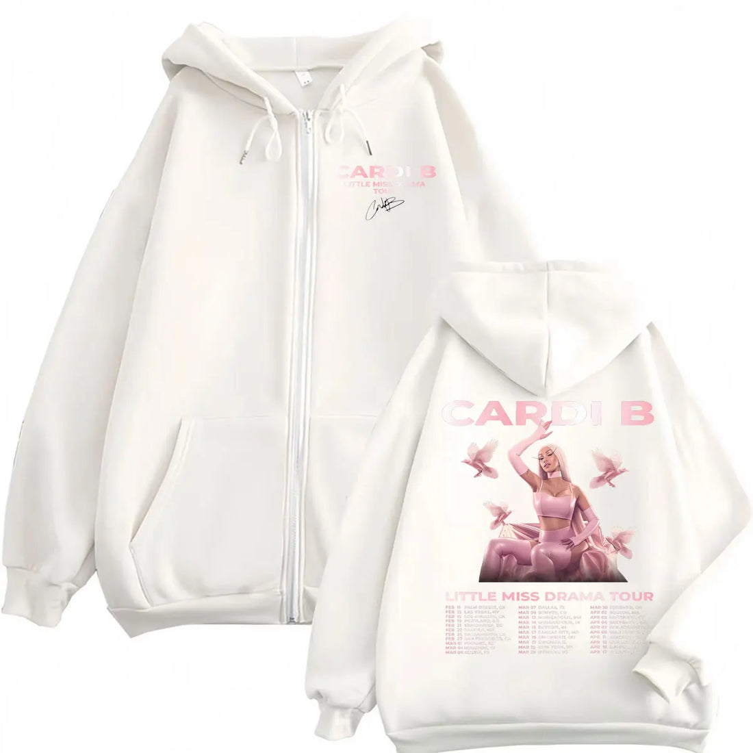 Rapper Cardi B Little Miss Drama Tour 2026 Zipper Hoodie Fashion Aesthetic Zip Up Sweatshirts Men Women Casual Loose Pullovers