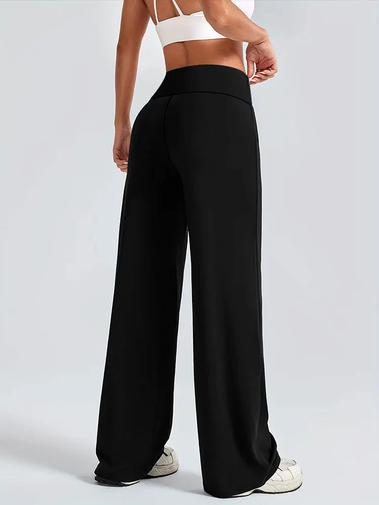 Solid Color Straight Wide Leg Pants Womens Mid Waist Yoga Leggings Fitness Tights Naked Feeling Pilates Running Sports Trousers