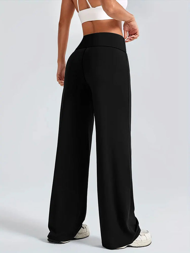 Solid Color Straight Wide Leg Pants Womens Mid Waist Yoga Leggings Fitness Tights Naked Feeling Pilates Running Sports Trousers