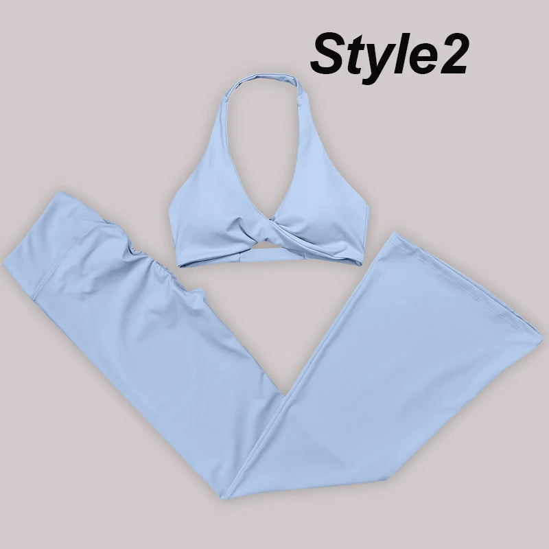 Gym Leggings Women High Waist Flared Pants Cross Waist Sport Tights Ladies Push Up Fitness Leggin Workout Clothes ATFH