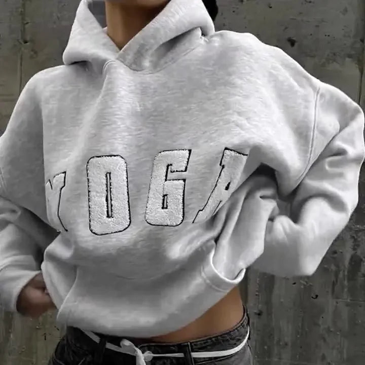 Casual Hooded Hoodies Women Autumn Winter Sweatshirts Letter Embroidery Female Long Sleeve Pullover Tops Oversized Streetwear - ATFH