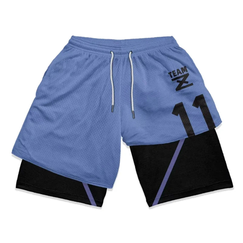 3D Print 2 in 1 Running Workout Shorts for Men Gym Compression Shorts with Side Pockets Summer Athletic Quick Dry Activewear