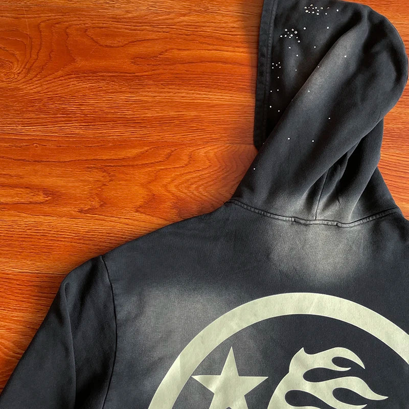 HS  Wash water heavy diamond set casual hoodie - ATFH