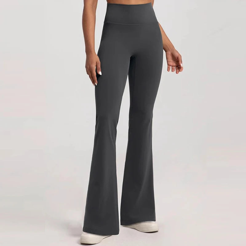 Women's High-Waisted Flared Pants, Elastic Waist, Cinching Hip-Lifting, Casual Yoga Pan for All-Season Exercise and Outdoor Wear ATFH
