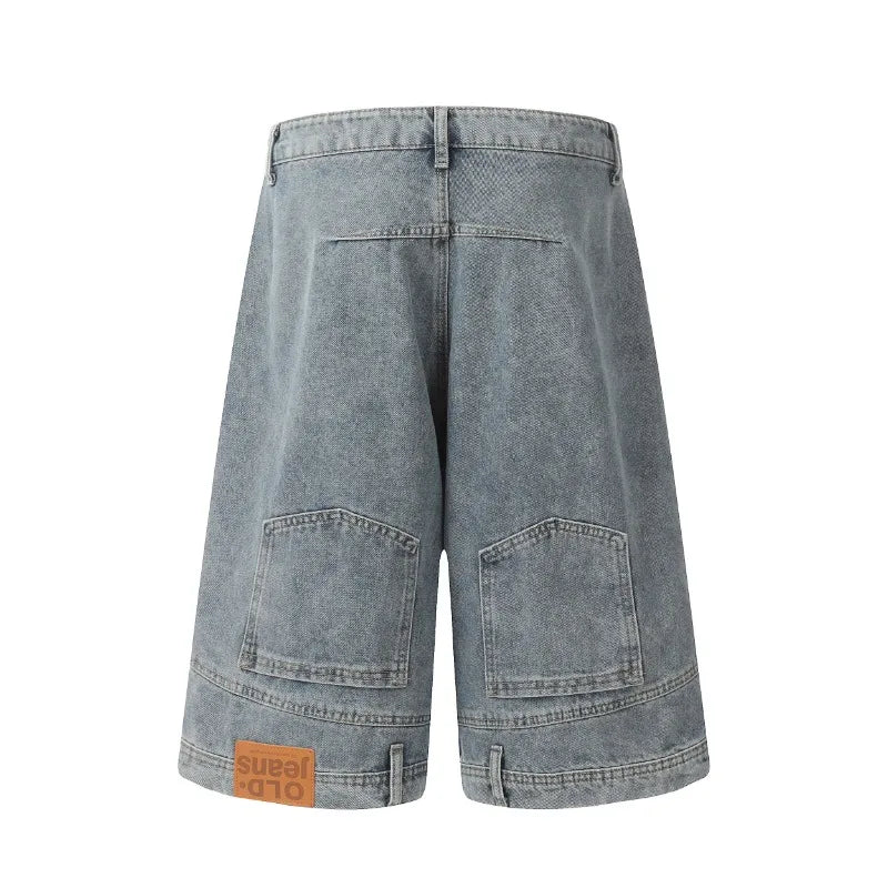 American Vintage Denim Shorts Men High Street Loose Wide Leg Niche Pants Fashion Casual Versatile Short Jeans Male and Female ATFH
