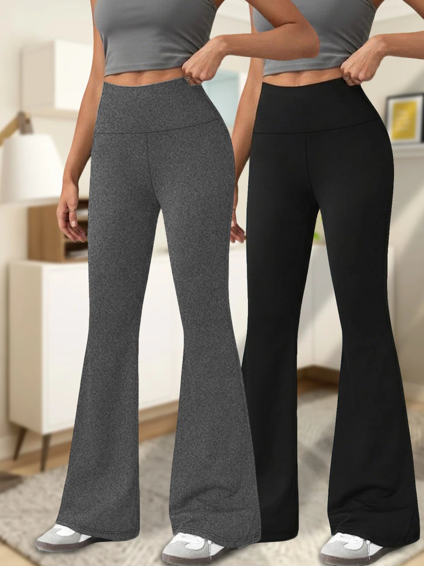 2 pack Women's Super Soft Flare Pants High Waisted Tummy Control Workout Yoga Leggings Bell Bottoms ATFH