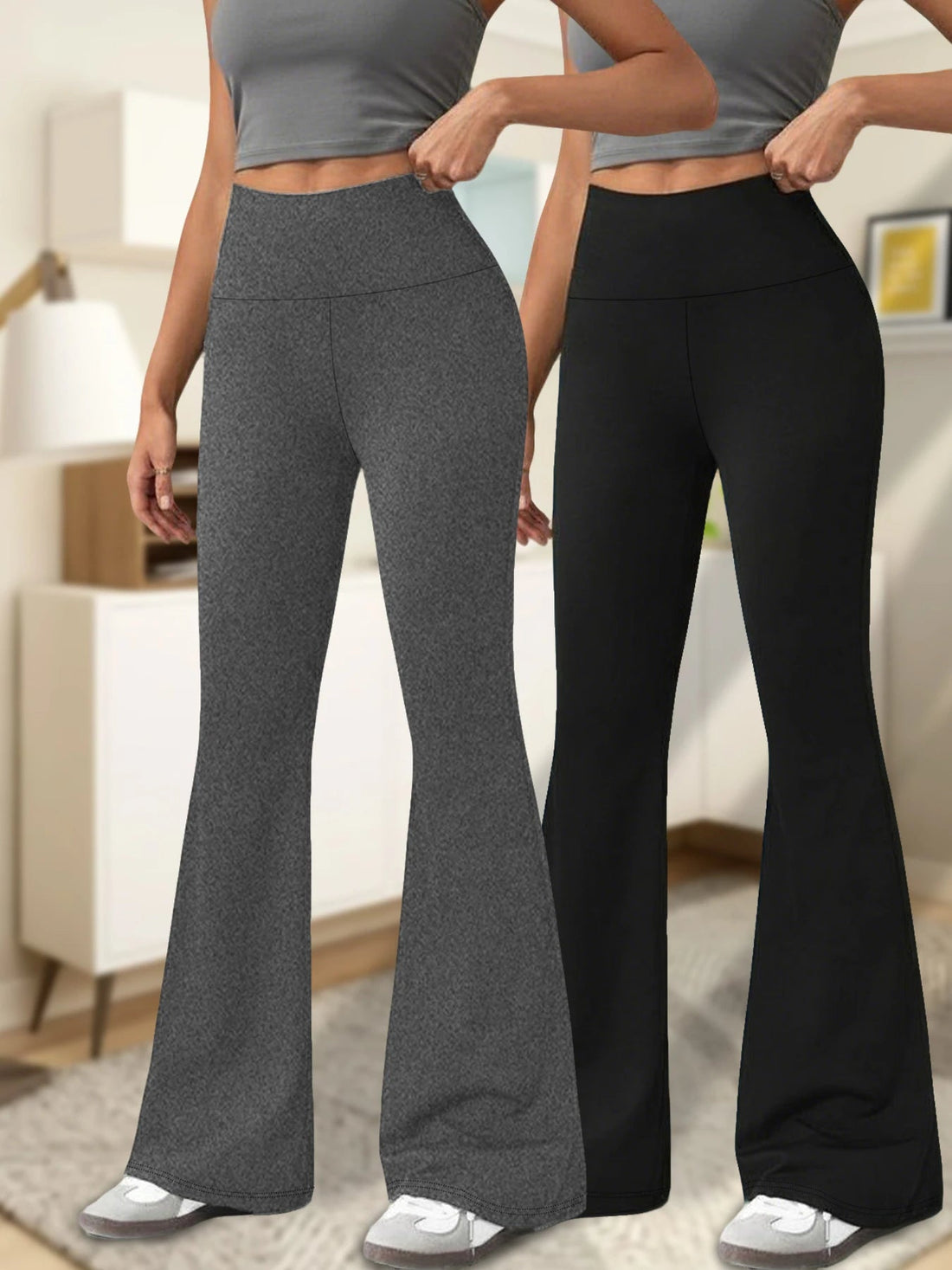 2 pack Women's Super Soft Flare Pants High Waisted Tummy Control Workout Yoga Leggings Bell Bottoms ATFH