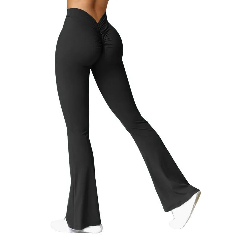 Sexy Yoga Flare Pants Women V-Cut Waist High Waist Push Up Butt Fitness Leggings Comfort Fit Gym Running Fashion Slim Leggings ATFH