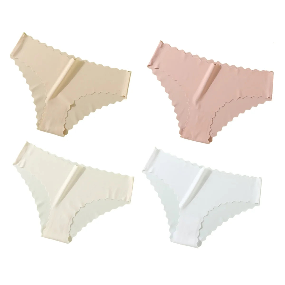 4Pcs/Set Ice Silk Mid-Rise Panties Women's Seamless Briefs Solid No Show Underwear Scalloped Edge Panties Sexy Lingerie XS-XL