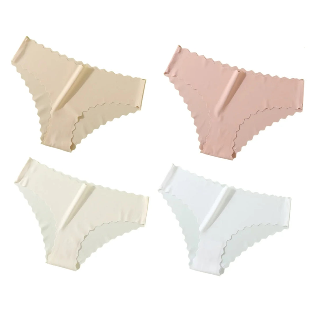 4Pcs/Set Ice Silk Mid-Rise Panties Women's Seamless Briefs Solid No Show Underwear Scalloped Edge Panties Sexy Lingerie XS-XL