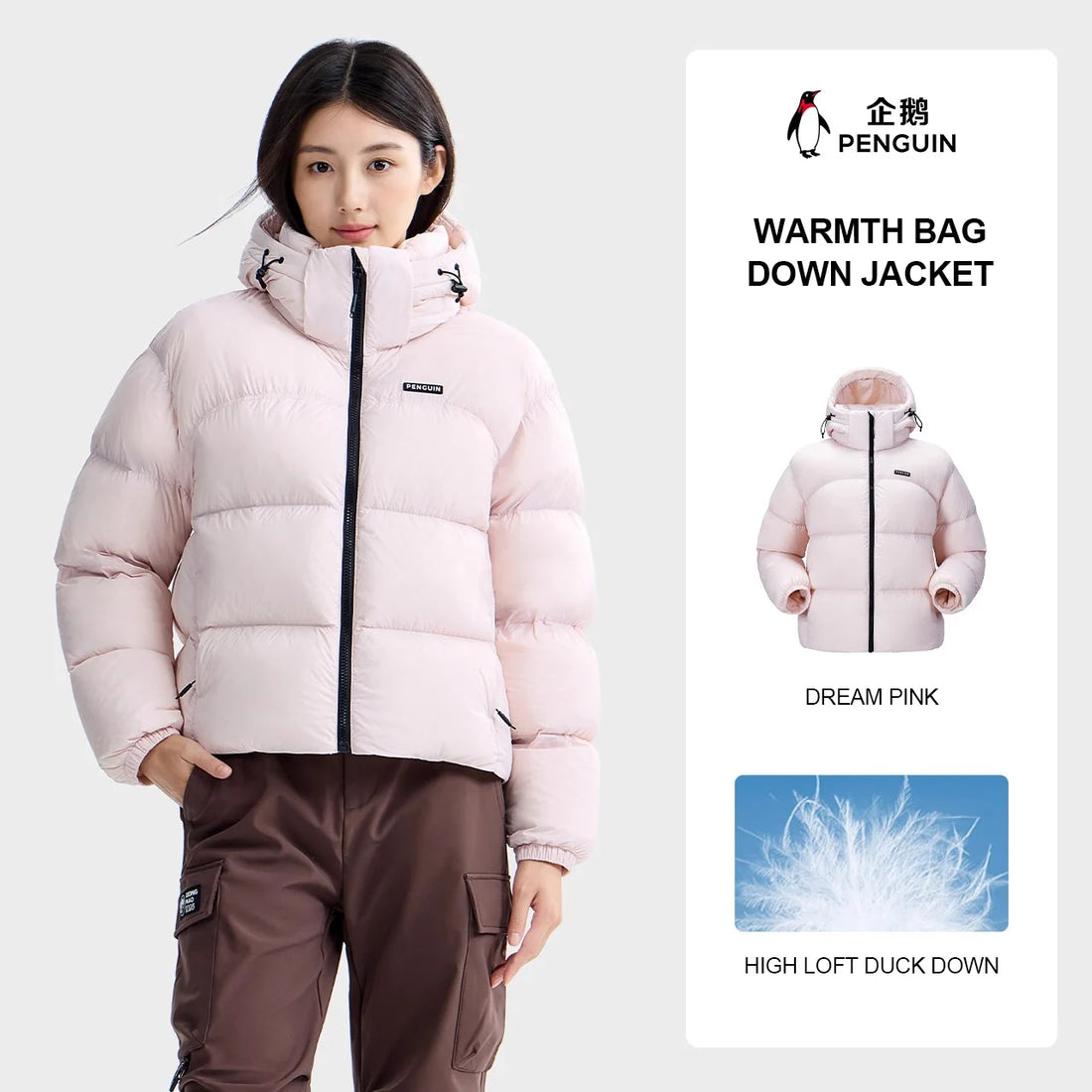 GOLDEN CAMEL Women's Hiking Down Jacket Penguin Series 2025 Winter Windproof Warm Short Puffer Jackets Thick Hooded Coats -10℃