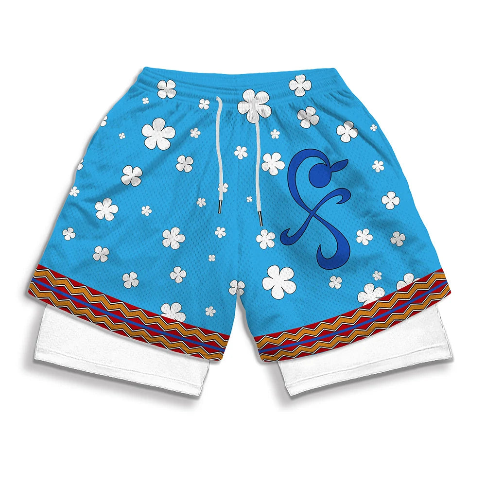 3D Print 2 in 1 Running Workout Shorts for Men Gym Compression Shorts with Side Pockets Summer Athletic Quick Dry Activewear