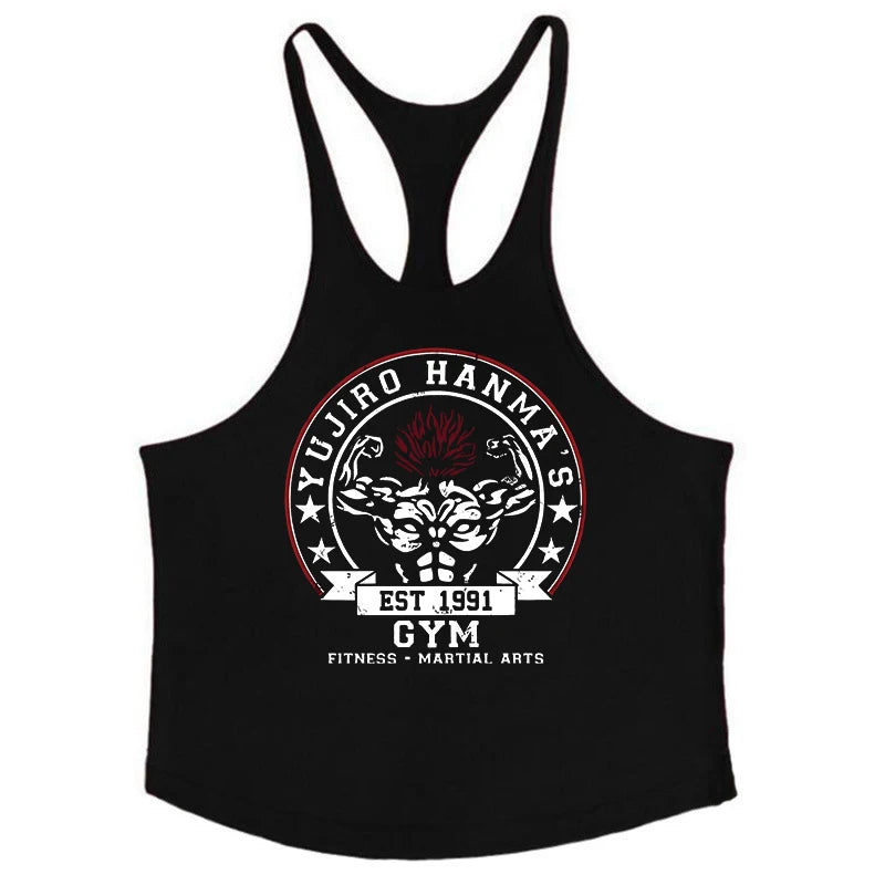 Anime Baki Hanma Print Stringer Tank Top for Men Y-Back Vest Muscle Training Undershirt Athletic Tops Gym Workout Bodybuilding