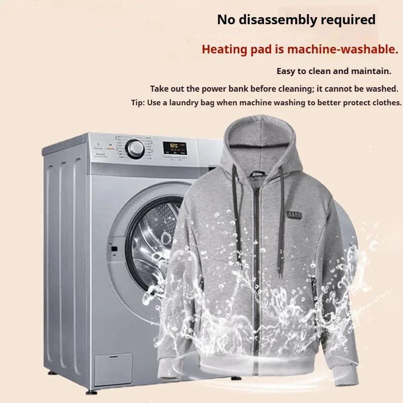 Heated Hoodie 23 Zones Heating Carbon Fiber 3 Temp Settings Winter Warm Unisex Zip-Up Smart Heated Sweatshirt Autumn Winter - ATFH