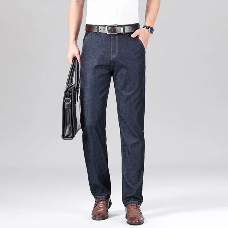 New Lyocell Fabric Jeans Men Summer Thin Business Straight Leg Loose Trousers Men's Casual Long Pants Large Size ATFH