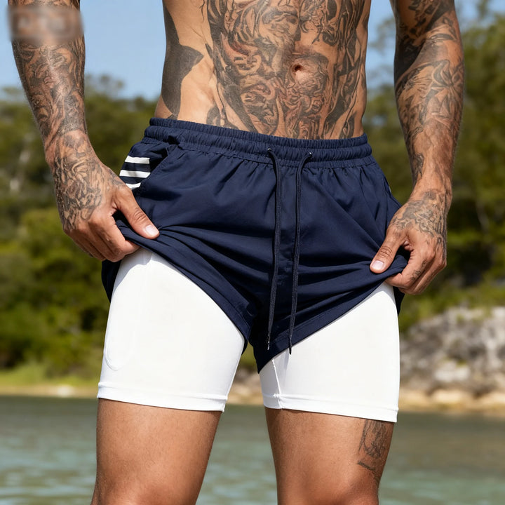 2 in 1 Compression Shorts for Men Gym Workout Running Shorts with Phone Pockets Athletic Quick Dry Activewear Training Jogging