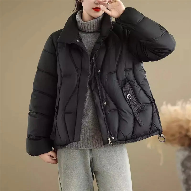 Fashion Large Size Winter Jacket New Down Cotton Coat Women's Short Style Stand Up Collar Loose Casual Outerwear A300 ATFH