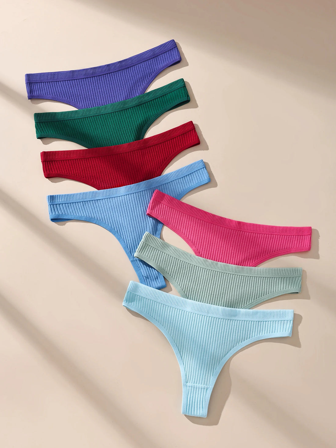 7Pcs Women's Thongs Panties Cotton Striped Underwear Sexy Women Lingerie Solid Intimates Comfort Panty Soft Hot G-Strings XS-XXL