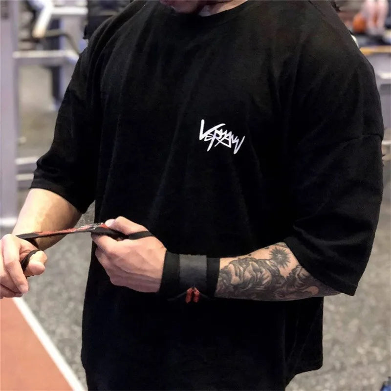 NEW Round Collar  sports T Shirt Oversize Cotton Summer Tee Training running shirt Man Streetwear Half Sleeve men T-shirt ATFH