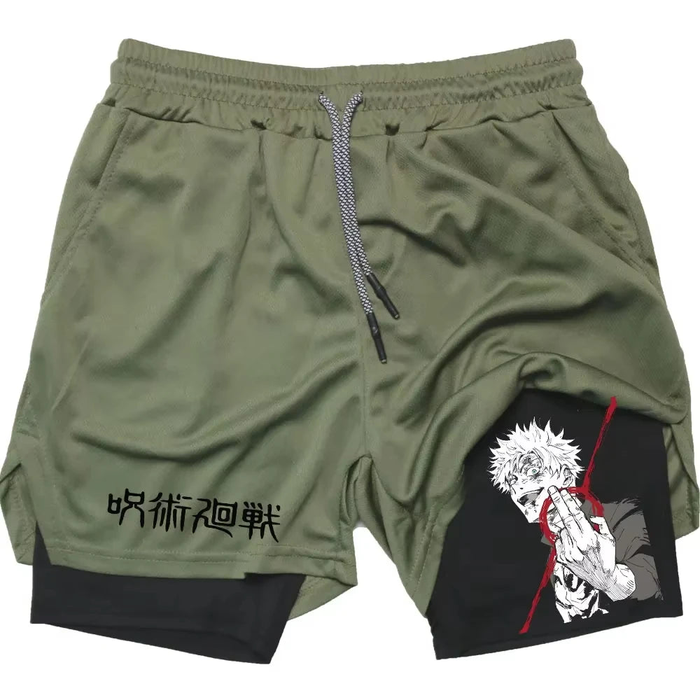 Anime Jujutsu Kaisen Gym Shorts Fitness 2 in 1 Compression Performance Shorts Workout Quick Dry Athletics Short Pants RL0601