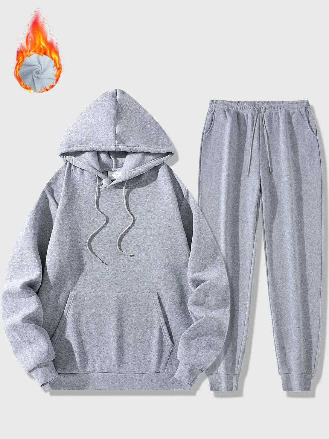 Men's Sports Suit Autumn and Winter Hoodie+pants 2-piece Set Fashionable Solid Color Casual Pullover and Pant Outdoor Sportswear - ATFH