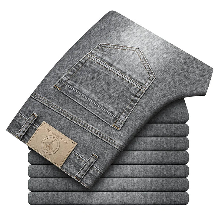 Spring/Summer 2023 Men's Gray Frayed Thin Jeans Classic Style Business Fashion Cotton Denim Stretch Pants Male Brand Trousers ATFH
