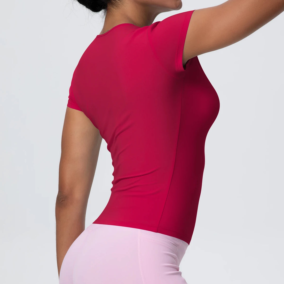 Woman Solid Color Workout Top T-Shirt Quick Drying Breathable Short Sleeve Gym Sports Running Slim Casual Yoga Top Clothing - ATFH