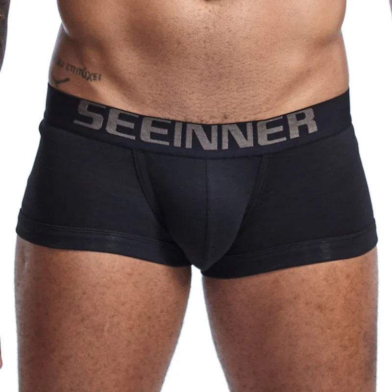 Seeinner Mens Boxer Shorts Cotton U Convex Pouch Underwear Soft Comfortable Underpants Cueca Masculina M-XXL Black White Gray