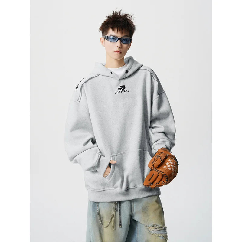 【Mirrordust】Heavyweight Korean Solid Printed Sweatshirt Loose Casual Pullover Hoodie for Both Genders - ATFH