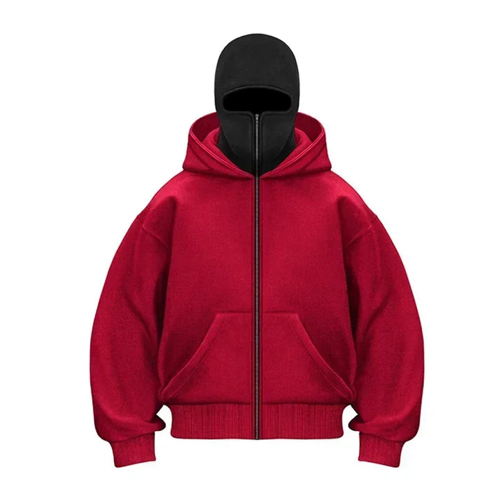 Balaclava Men Zip Hoodie Winter Warm Casual Sweatshirt Y2K with Hooded Face Mask Zipper Design Sports Jacket Outdoor Activities - ATFH