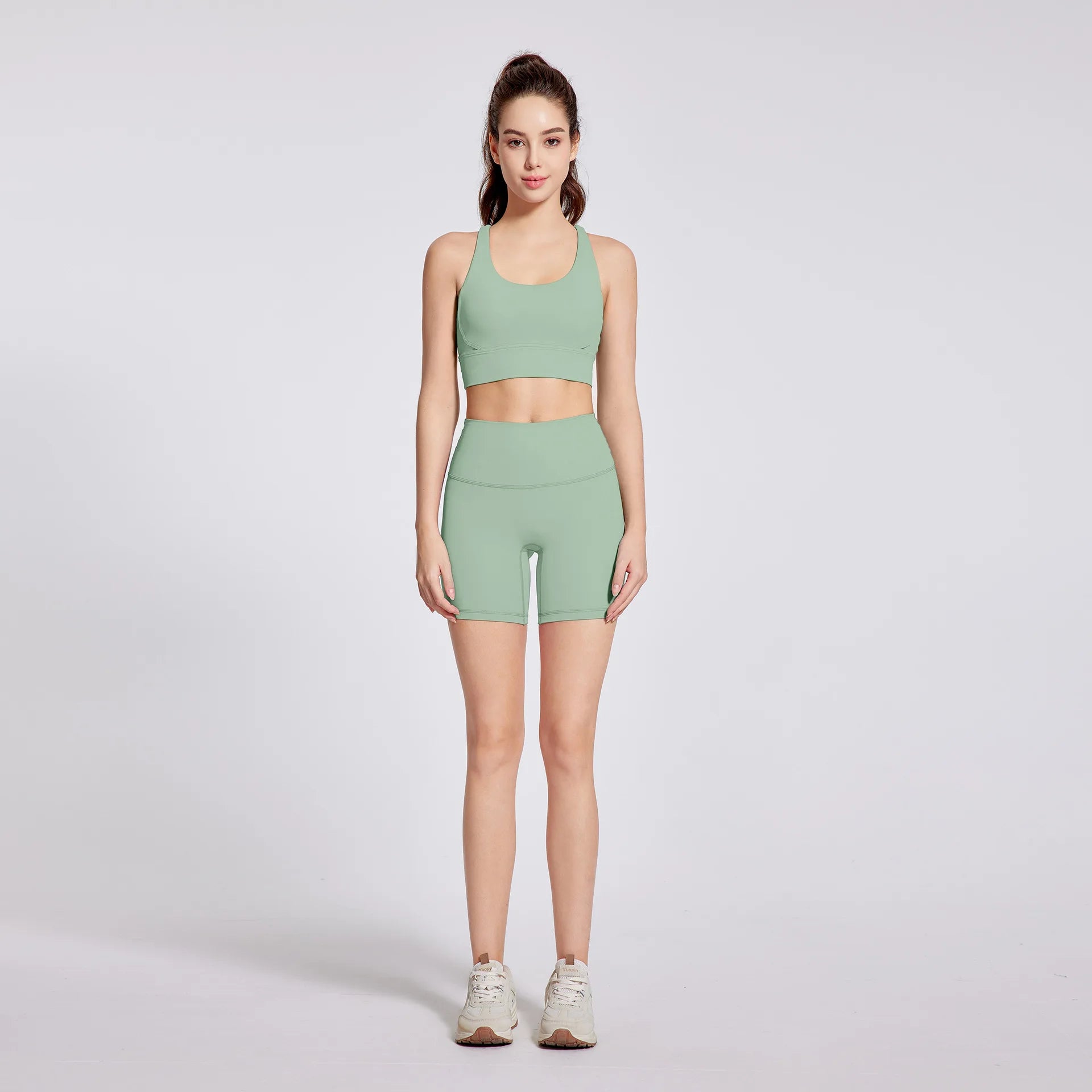 2 Pieces Yoga Set Gym Sports Shorts Set Women Cross Back Bra Top High Waist Shorts Fitness Suit Running Workout Tracksuit - ATFH