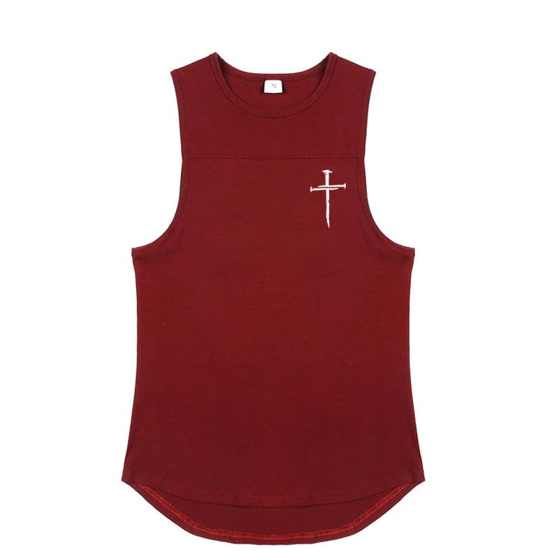 Personalized Cross Print Gym Bodybuilding Sleeveless Stringer Tank Tops Cotton Breathable Cool Mens Fitness Casual Loose Shirts