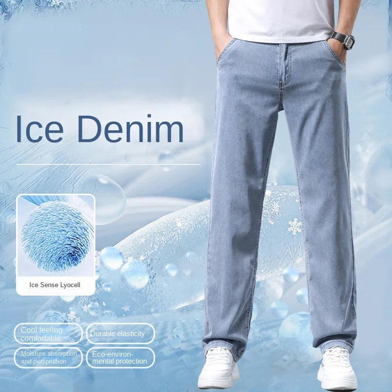 2026 Summer Ice Silk Thin Four Seasons Men's Jeans Loose Straight Wide Leg Pants ATFH