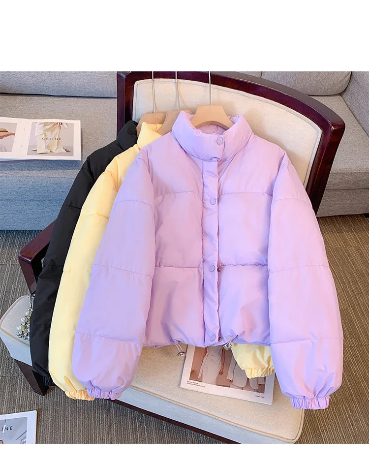 Puffer Parkas Womens Winter Coat Female Casual Fashion Windproof Pockets Hood Fall Drawstring Colorful Sleeve Simple Button Vibe ATFH