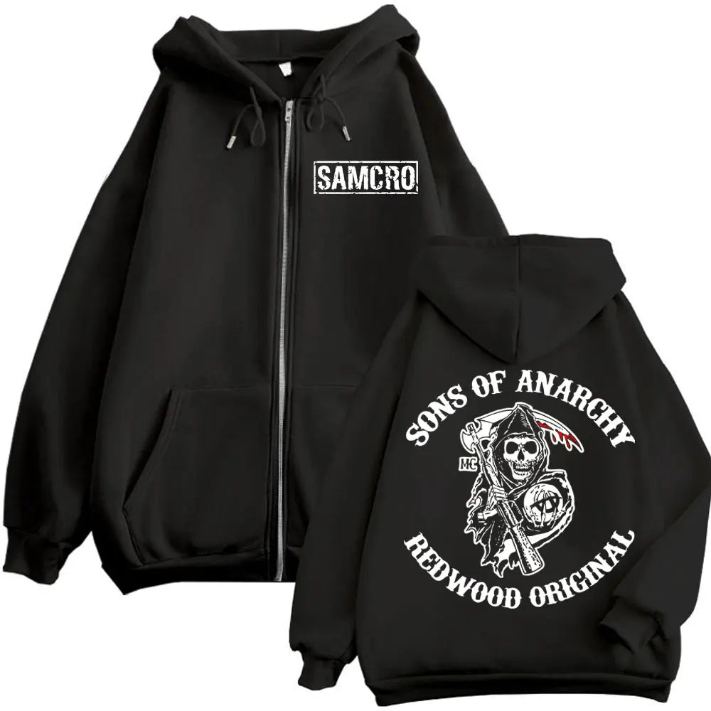 Sons of Anarchy Double Sided Print Zipper Hoodie Men's Women Gothic Vintage Zip Up Sweatshirt Casual Fashion Oversized Pullovers
