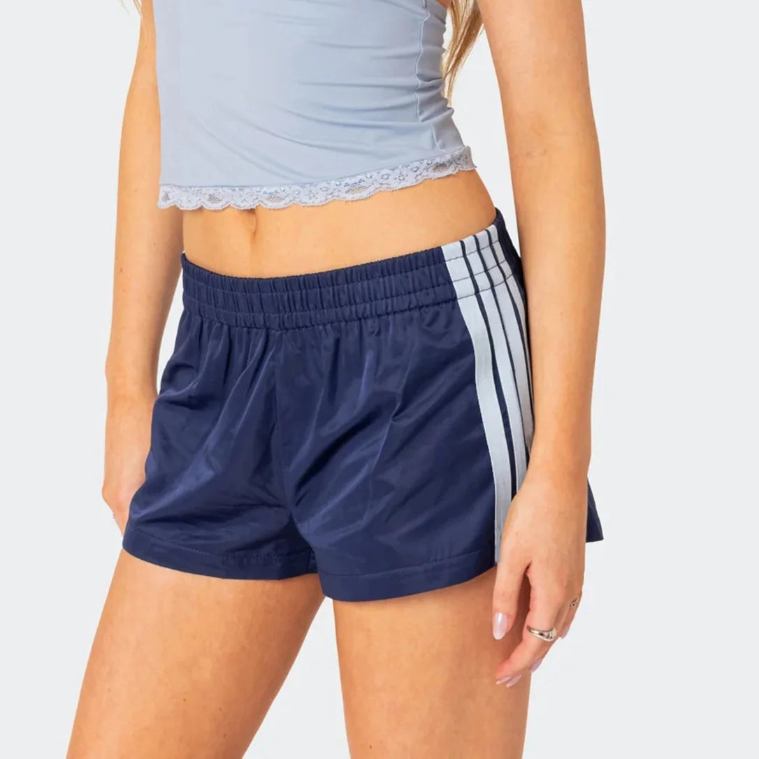 Summer Women's Casual Shorts Side Stripe Print Elastic Waist Loose Workout Short Pants Tahsi Fashion House