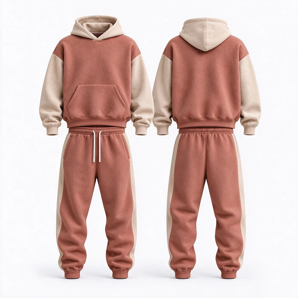 Men's hooded sweatshirt two-piece set solid color fashionable casual autumn and winter daily wear