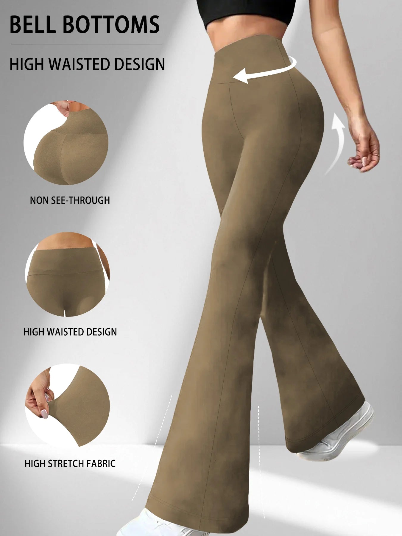 Women's Super Soft Flare Pants High Waisted Tummy Control Workout Yoga Push Up Gym Fitness Long Leggings Bell Bottoms ATFH