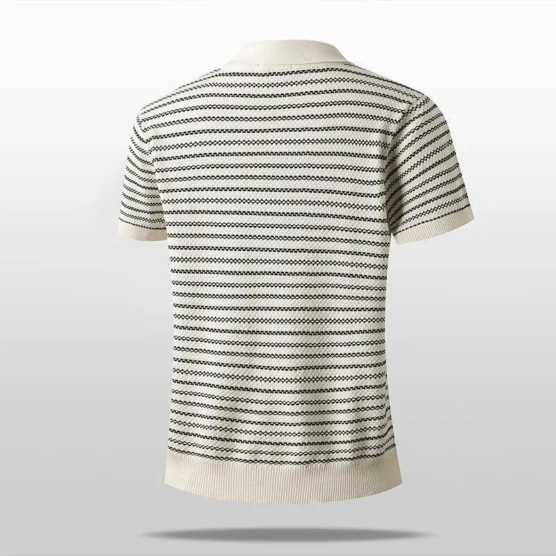 New Summer Fashion Trendy Ice Silk Breathable Striped Polo Shirt Men's Casual Loose Sports High Quality Short Sleeve T-Shirt