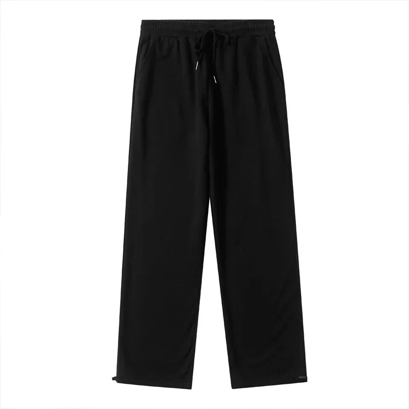 Korean version New Fashion Men’s Solid Color Casual Trendy Simple Basic Loose Drawstring Sports Trousers Male Clothes Pants