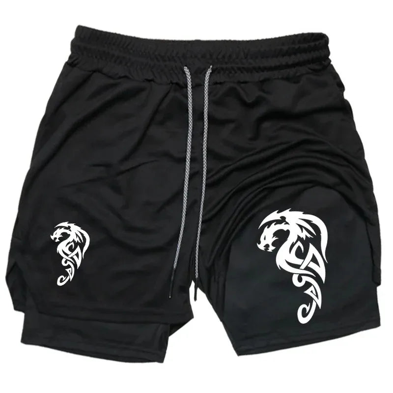 Pattern Print Men's 2-in-1 Sports Shorts Breathable Quick-drying Double-layer Summer Running Sportswear Bottoms ufc